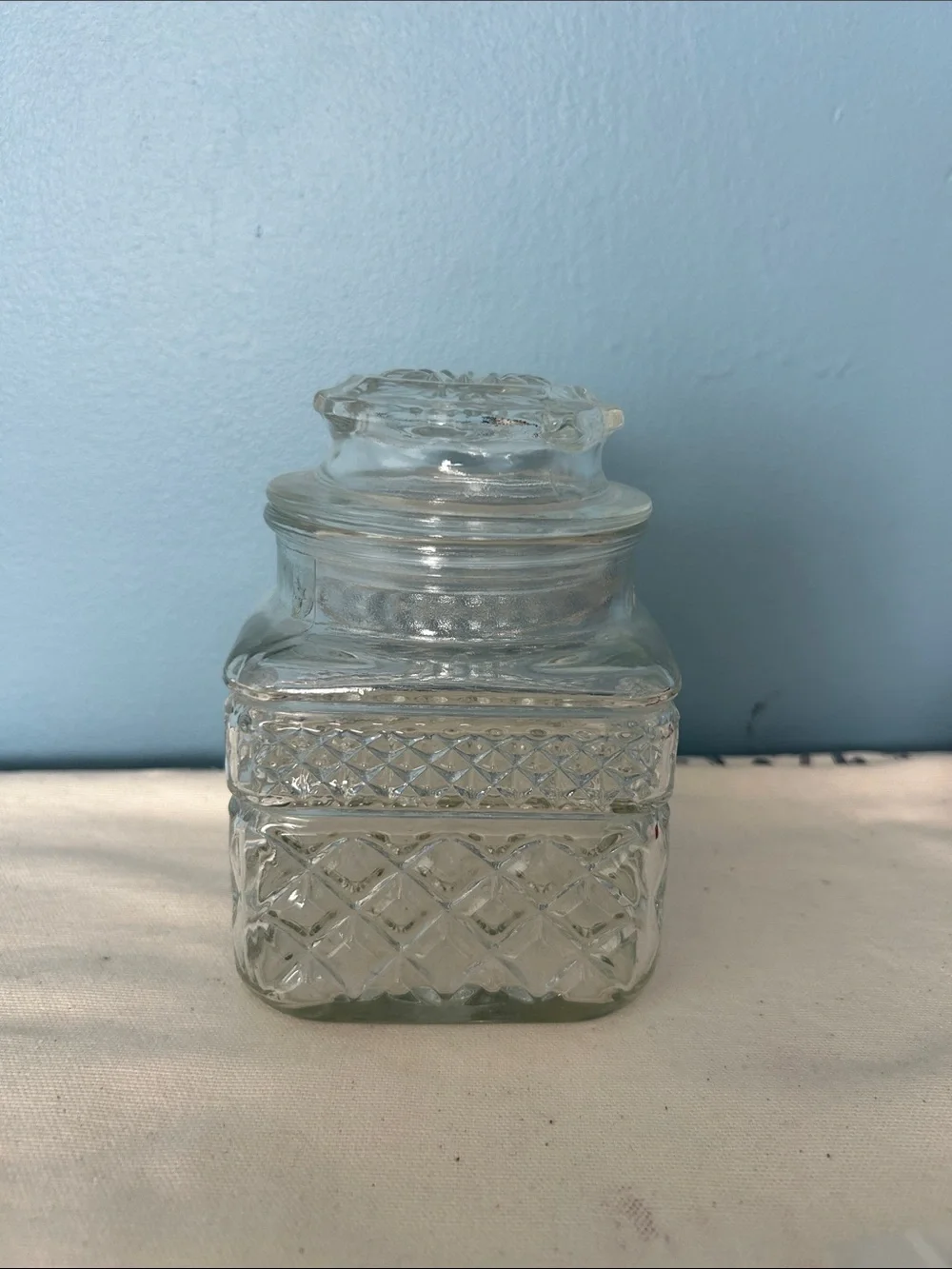 Vintage Anchor Hocking Clear Cut Glass Decorative Canister , Candy Dish